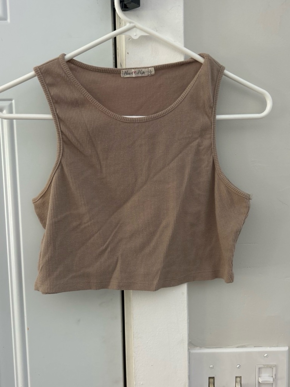 Heart Hips Ribbed Cropped Tank in Taupe Brown